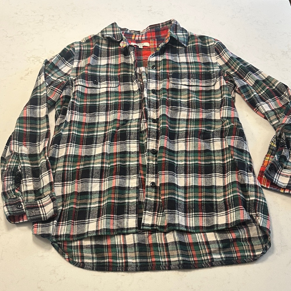 Madewell Kids Plaid Button Down Shirt - Green, Red, and White
